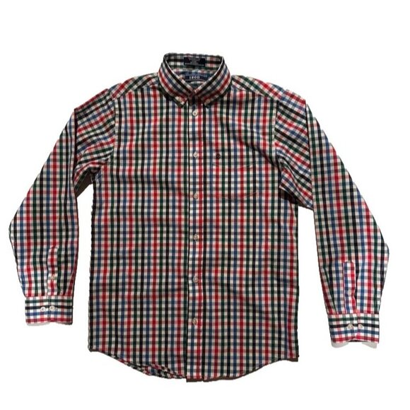 EUC IZOD Boys Button Down L/S Holiday Christmas Dress Shirt Plaid Large 14/16 - Picture 3 of 13